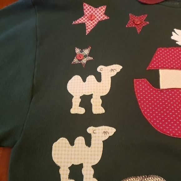 Vintage Jerzees Sweatshirt Noah's Ark Appliqued Handcrafted Green L - Picture 7 of 12
